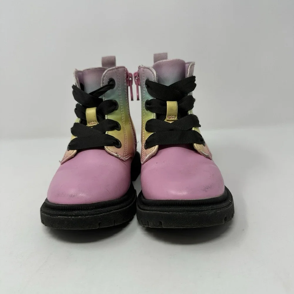 Cat & Jack Rainbow Combat Boots Toddler Girls Sz 7 Lace Zipper‎ Closure